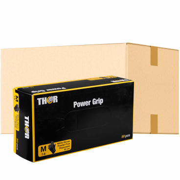 ABENA® Thor Power Grip Einmalhandschuhe, schwarz 1 Karton = 10 Packungen à 50 Stück, Größe M - Bild-Darstellung des Produktes 1