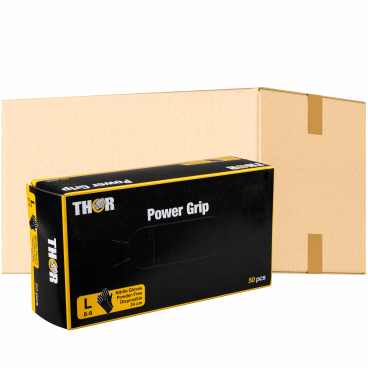 ABENA® Thor Power Grip Einmalhandschuhe, schwarz 1 Karton = 10 Packungen à 50 Stück, Größe L - Bild-Darstellung des Produktes 1