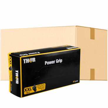 ABENA® Thor Power Grip Einmalhandschuhe, schwarz 1 Karton = 10 Packungen à 50 Stück, Größe XXL - Bild-Darstellung des Produktes 1
