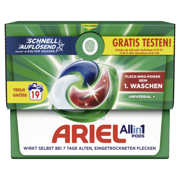 Ariel All in 1 Universal PODS Waschmittel Kartonbox für ca. 19 Waschladungen - Bild-Darstellung des Produktes 1