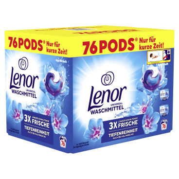 Lenor All in 1 PODS Universalwaschmittel Aprilfrisch 1 Packung = 2 x 38 Pods à 20,1 g - Bild-Darstellung des Produktes 1