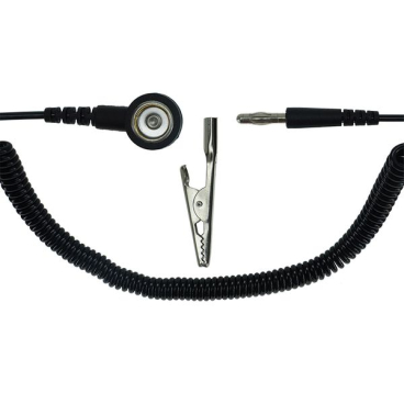 SafeGuard ESD Spiralkabel, 1 Mohm, mit Bananenstecker, schwarz 1,8 m, 10/10 mm Druckknopf - Bild-Darstellung des Produktes 1