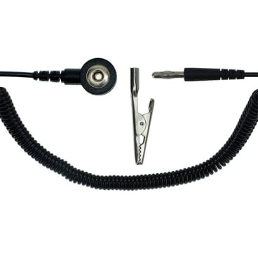 SafeGuard ESD Spiralkabel, 1 Mohm, mit Krokodilklemme, schwarz 2,4 m, 3 mm Druckknopf - Bild-Darstellung des Produktes 1