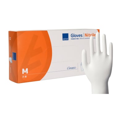 ABENA® Classic Nitrilhandschuhe, puderfrei, weiß 1 Packung = 100 Stück, Größe M - Bild-Darstellung des Produktes 1