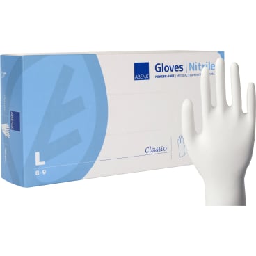 ABENA® Classic Nitrilhandschuhe, puderfrei, weiß 1 Packung = 100 Stück, Größe L - Bild-Darstellung des Produktes 1