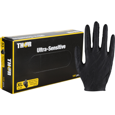 ABENA® Thor Ultra Sensitive Nitrilhandschuhe, puderfrei, schwarz 1 Karton = 10 Packungen à 100 Stück, Größe XL - Bild-Darstellung des Produktes 1