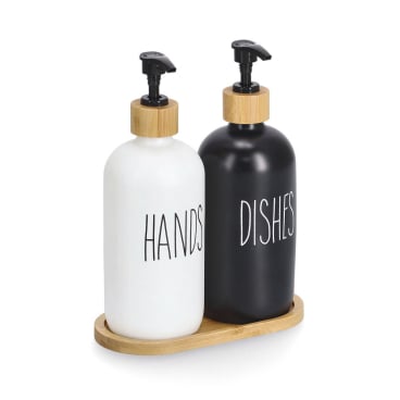 Zeller Seifenspender-Set, 3 teilig, Glas/Bambus Maße (L x B x H): 7,5 x 7,5 x 19,5 cm - Bild-Darstellung des Produktes 1