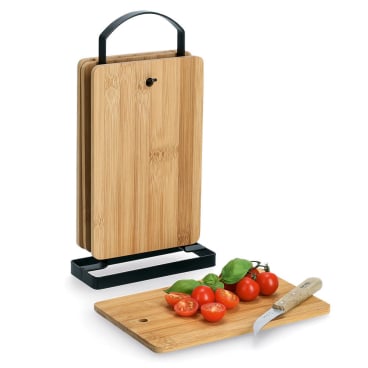 Zeller Brettchenständer, 5-teiliges Set – 1 Set = 1 Brettchenständer + 4 Bambusbrettchen