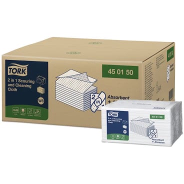 Tork 2-in-1 Scheuer- und Reinigungstuch, W8, 38,5 x 30 cm, weiß 1 Karton = 8 Packungen à 45 Tücher - Bild-Darstellung des Produktes 1