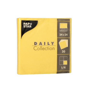 Papstar DAILY Collection Servietten, 24x24 cm, 1/4 Falz, gelb 1 Packung = 20 Stück - Bild-Darstellung des Produktes 1