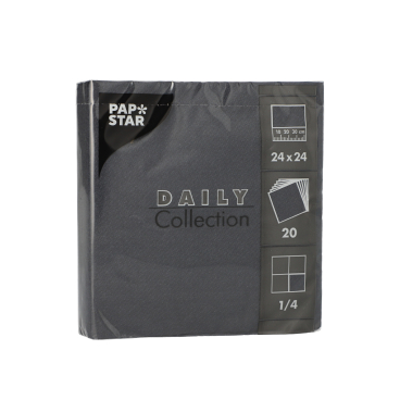 Papstar DAILY Collection Servietten, 24x24 cm, 1/4 Falz, schwarz 1 Packung = 20 Stück - Bild-Darstellung des Produktes 1