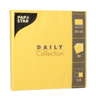Papstar DAILY Collection Servietten, 32x32 cm, 1/4 Falz, gelb 1 Packung = 20 Stück - Bild-Darstellung des Produktes 1