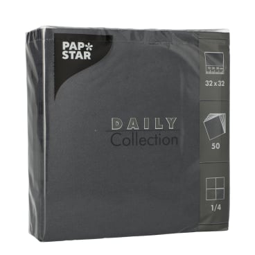 Papstar DAILY Collection Servietten, 32x32 cm, 1/4 Falz, schwarz 1 Packung = 50 Stück - Bild-Darstellung des Produktes 1