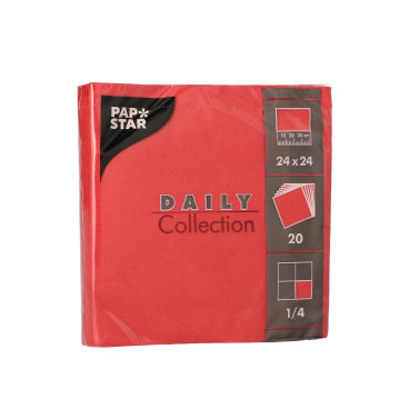 Papstar DAILY Collection Servietten, 24x24 cm, 1/4 Falz, rot 1 Karton = 20 Packungen à 20 Stück - Bild-Darstellung des Produktes 1