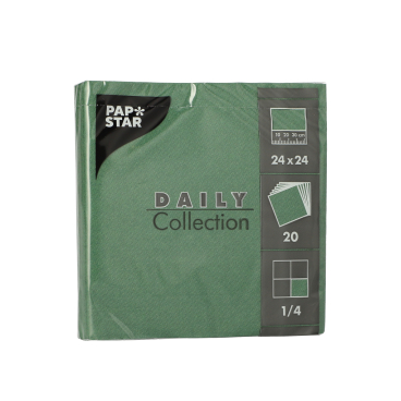 Papstar DAILY Collection Servietten, 24x24 cm, 1/4 , dunkelgrün 1 Karton = 20 Packungen à 20 Stück - Bild-Darstellung des Produktes 1