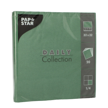 Papstar DAILY Collection Servietten, 32x32 cm, 1/4, dunkelgrün 1 Karton = 15 Packungen à 20 Stück - Bild-Darstellung des Produktes 1