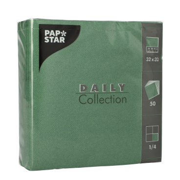 Papstar DAILY Collection Servietten, 32x32 cm, 1/4, dunkelgrün 1 Karton = 14 Packungen à 50 Stück - Bild-Darstellung des Produktes 1
