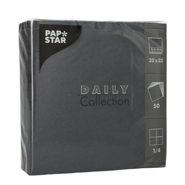 Papstar DAILY Collection Servietten, 32x32 cm, 1/4 Falz, schwarz  1 Karton = 14 Packungen à 50 Stück - Bild-Darstellung des Produktes 1