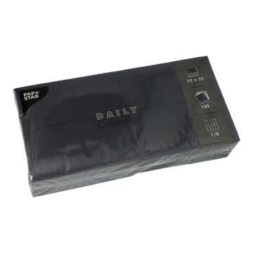 Papstar DAILY Collection Servietten, 32x32 cm, 1/8 Falz, schwarz 1 Karton = 6 Packungen à 150 Stück - Bild-Darstellung des Produktes 1