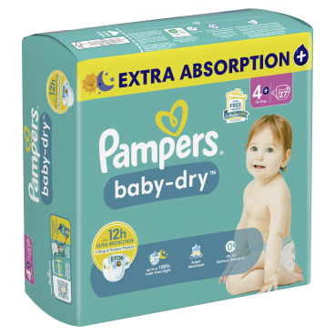 Pampers Baby Dry 4+ Maxi Plus Windeln, 10-15 kg 1 Single Packung = 27 Windeln - Bild-Darstellung des Produktes 1