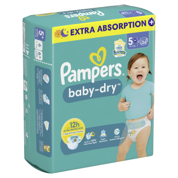 Pampers Baby Dry 5+ Junior Plus Windeln, 12-17 kg 1 Single Packung = 24 Windeln - Bild-Darstellung des Produktes 1