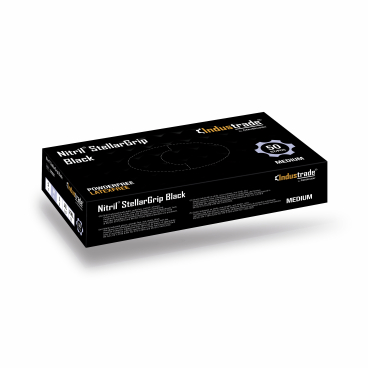 Meditrade Nitril StellarGrip Einmalhandschuhe, puderfrei, schwarz 1 Karton = 10 Packungen à 50 Einmalhandschuhe, Größe M - Bild-Darstellung des Produktes 1