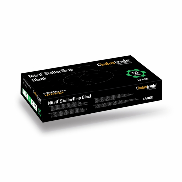 Meditrade Nitril StellarGrip Einmalhandschuhe, puderfrei, schwarz 1 Karton = 10 Packungen à 50 Einmalhandschuhe, Größe L - Bild-Darstellung des Produktes 1