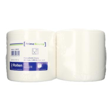 PrimeSource Putztuchrolle, 2-lagig, weiß, Zellstoff 1 Karton = 2 Rollen, 26 cm x 34 cm x 340 m, 1000 Abrisse - Bild-Darstellung des Produktes 1