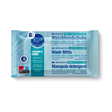 TEMDEX® Wet Care Waschhandschuhe, Waschen ohne Wasser 1 Karton = 24 Packungen à 8 Stück - Bild-Darstellung des Produktes 1