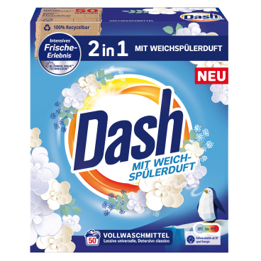 Dash 2 in 1 Vollwaschmittel mit Weichspülerduft , Pulver 1 Packung = 3 kg, für ca. 50 Waschladungen - Bild-Darstellung des Produktes 1