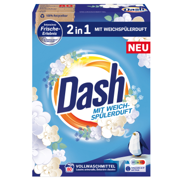 Dash 2 in 1 Vollwaschmittel mit Weichspülerduft , Pulver 1 Packung = 4,8 kg, für ca. 80 Waschladungen - Bild-Darstellung des Produktes 1