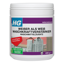 HG International B.V. HG weißer als weiß Waschkraftverstärker, Effektiver Waschmittelzusatz für weiße Kleidung, 400 g - Dose 365050105