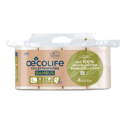 Fripa Markenvertriebs GmbH Fripa oecolife Toilettenpapier, BAMBUS, 3-lagig, naturbeige, Weiches Klopapier aus 100% ungebleichtem Bambuszellstoff, 1 Packung = 8 Rollen à 150 Blatt 1610800