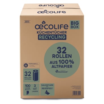 Fripa oecolife Küchentücher, RECYCLING, 3-lagig, lichtgrau 1 Karton = 32 Rollen à 100 Blatt - Bild-Darstellung des Produktes 1