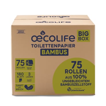 Fripa oecolife Toilettenpapier, BAMBUS, 3-lagig, naturbeige 1 Karton = 75 Rollen à 180 Blatt - Bild-Darstellung des Produktes 1