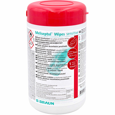 B. Braun Meliseptol® Wipes sensitive Desinfektionstücher 1 Spenderbox + 60 Tücher, Tuchgröße: 15,2 x 20 cm - Bild-Darstellung des Produktes 1