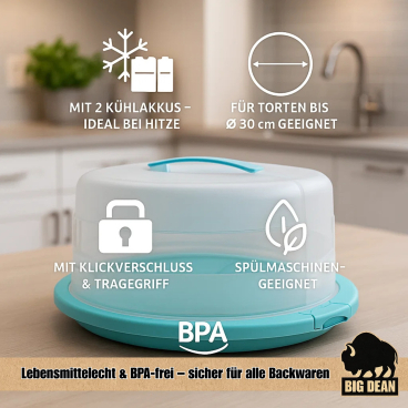 BigDean Tortenbehälter mit Kühlakku 38 cm Durchmesser, 17 cm Höhe, Kunststoff, inkl. 2 Kühlakkus kaufen