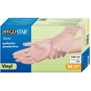 Hygostar® Einweghandschuhe Vinyl IDEAL, puderfrei, transparent 1 Packung = 100 Stück, Größe XL - Bild-Darstellung des Produktes 1
