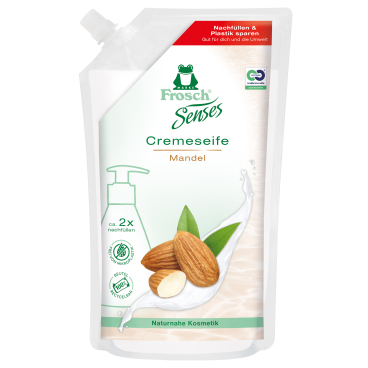 Frosch Sense Flüssigseife, Cremeseife, Mandelmilch, hautschonend 500 ml - Nachfüllbeutel - Bild-Darstellung des Produktes 1