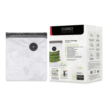 CASO Vacu ZIP-Bags, Vakuumbeutel, stabile Rippenstruktur, 20 Stk. 1 Packung = 20 Beutel à 20 x 23 cm - Bild-Darstellung des Produktes 1