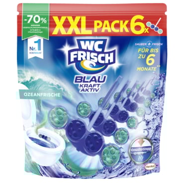 WC Frisch BLAU, Kraft-Aktiv Ozeanfrische, WC Duftspüler, XXL Pack 1 Packung = 6 Stück, 6 x 50g - Bild-Darstellung des Produktes 1