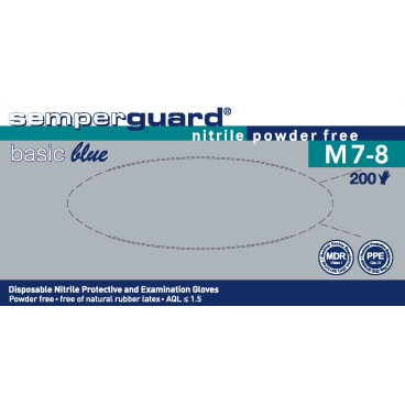 Semperguard® Basic Blue Einmalhandschuhe, puderfrei 1 Packung = 200 Stück, Größe M (7-8) - Bild-Darstellung des Produktes 1