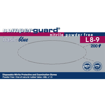 Semperguard® Basic Blue Einmalhandschuhe, puderfrei 1 Karton = 10 Packungen à 200 Stück, Größe L (8-9) - Bild-Darstellung des Produktes 1