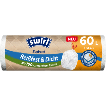 Swirl® Müllbeutel Zugband Reißfest & Dicht, 60 Liter 1 Rolle = 8 Beutel - Bild-Darstellung des Produktes 1