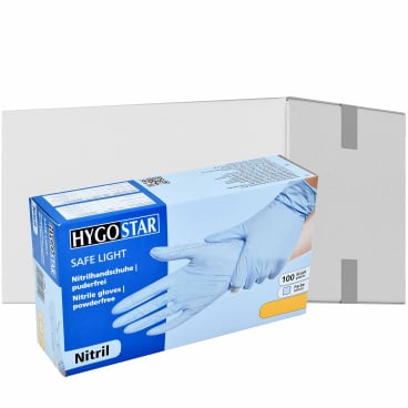 HYGOSTAR® Nitrilhandschuhe Safe Light, puderfrei, blau 1 Karton = 10 Packungen à 100 Stück, Größe L - Bild-Darstellung des Produktes 1