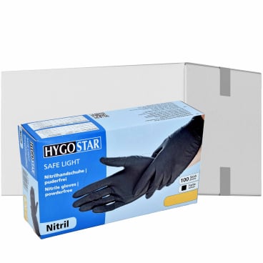 HYGOSTAR® Nitrilhandschuhe Safe Light, puderfrei, schwarz 1 Karton = 10 Packungen à 100 Stück, Größe XL - Bild-Darstellung des Produktes 1