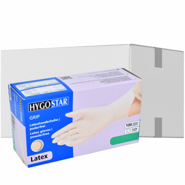 HYGOSTAR® Latexhandschuhe Grip, puderfrei, weiß 1 Karton = 10 Packungen à 100 Stück, Größe S - Bild-Darstellung des Produktes 1
