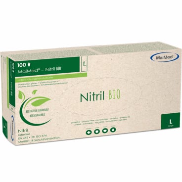 MaiMed® Nitril BIO Einmalhandschuhe, puderfrei 1 Packung = 100 Stück, Größe L (8) Farbe: mint - Bild-Darstellung des Produktes 1