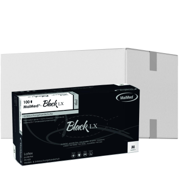 MaiMed® - Black LX Einmalhandschuhe Latex 1 Karton = 10 Packungen = 1.000 Stück, Größe M - Bild-Darstellung des Produktes 1