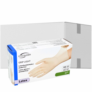 Hygonorm® Latexhandschuhe Grip Light, puderfrei, weiß 1 Karton = 10 Packungen à 100 Stück, Größe L - Bild-Darstellung des Produktes 1